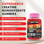 Creatine Monohydrate Gummies – Berry Pre-Workout for Men & Women, Taurine & B12, 60 Count