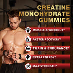 Creatine Monohydrate Gummies – Berry Pre-Workout for Men & Women, Taurine & B12, 60 Count