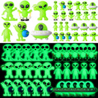 CroBlissful 60 Pcs Mini Alien Figures Glow-in-the-Dark – 6 Styles for Party Favors & Piñatas