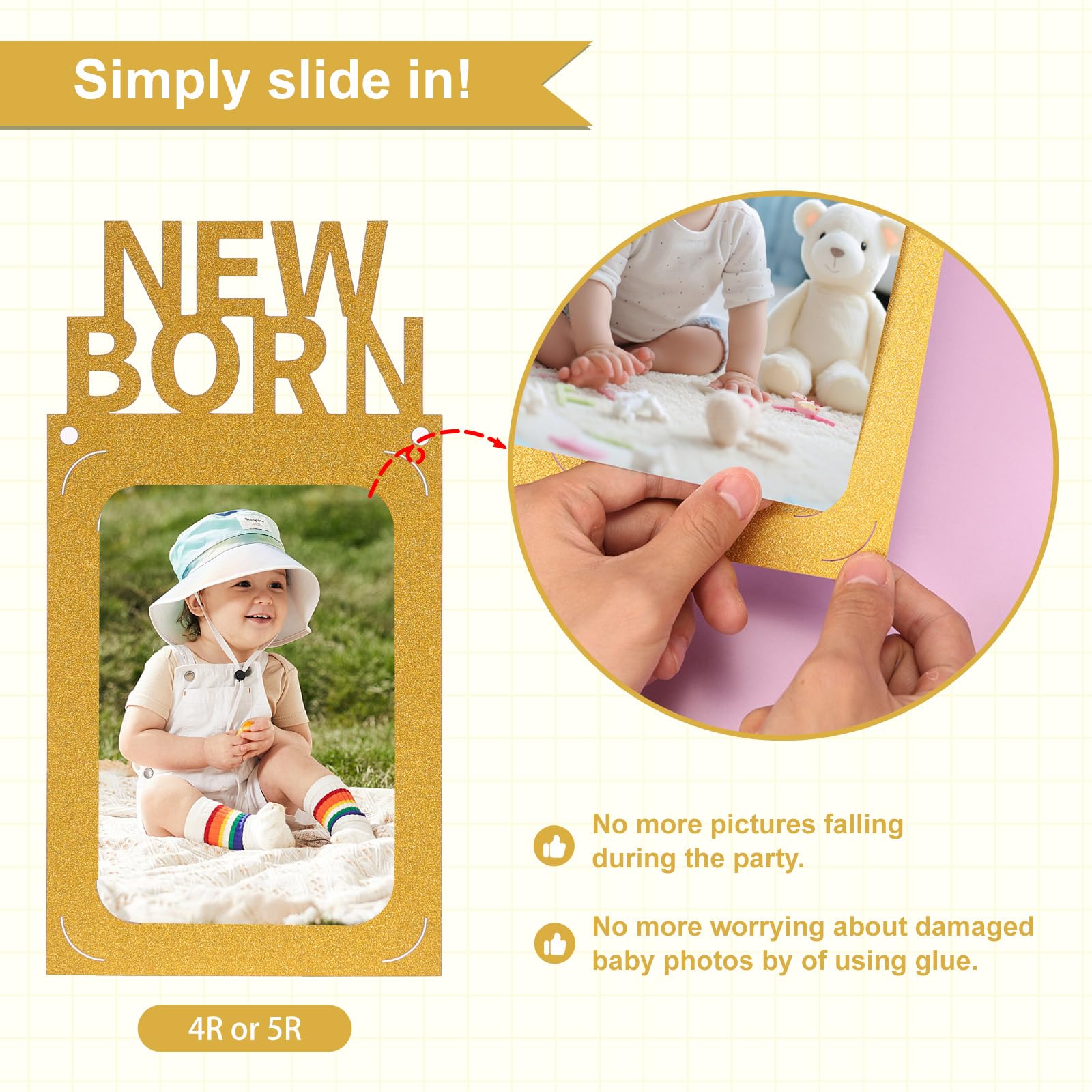 Crosize 1st Birthday Photo Banner – 4x6 or 5x7 Frame, Newborn to 12 Months, Milestones Garland (Gold)