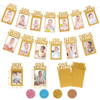 Crosize 1st Birthday Photo Banner – 4x6 or 5x7 Frame, Newborn to 12 Months, Milestones Garland (Gold)