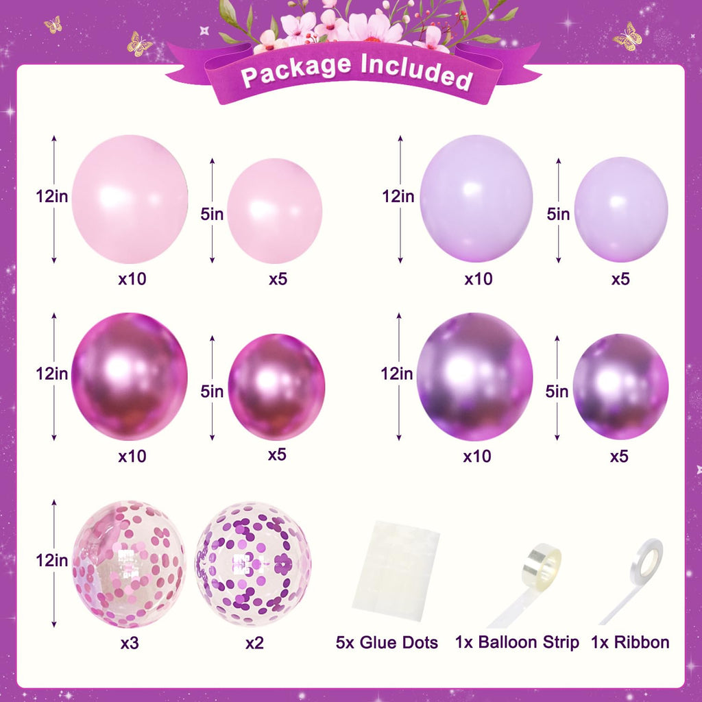 CROSSFINGERS Purple Pink Birthday Decorations – Balloons, Banner & Fringe Curtains