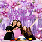 CROSSFINGERS Purple Pink Birthday Decorations – Balloons, Banner & Fringe Curtains