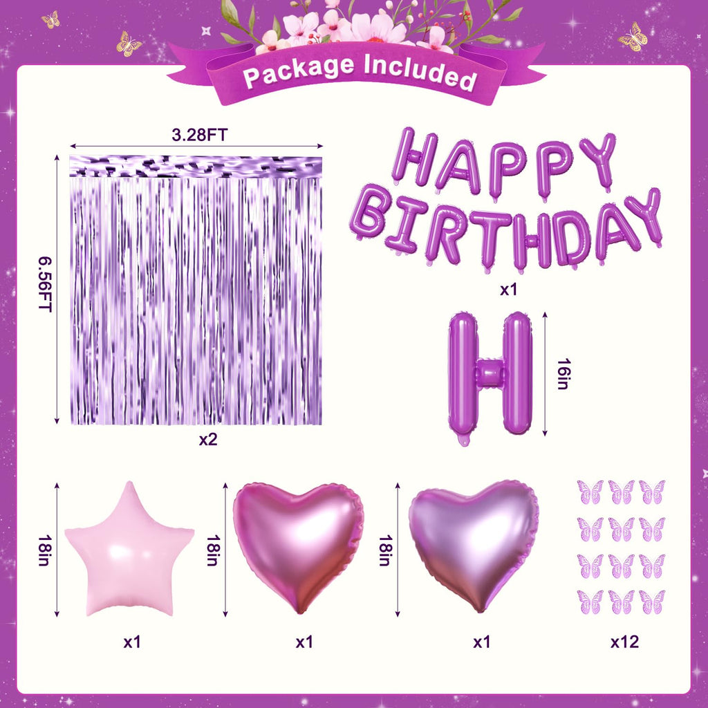 CROSSFINGERS Purple Pink Birthday Decorations – Balloons, Banner & Fringe Curtains