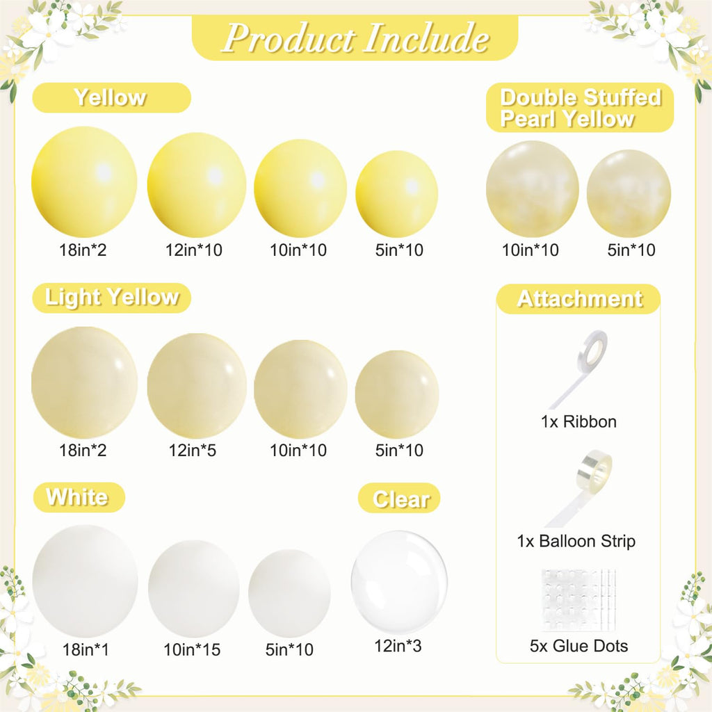 CROSSFINGERS Yellow Balloon Arch Kit 108Pcs - Double Stuffed Balloons for Weddings and Parties