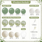 CROSSFINGERS Sage Green Balloon Arch Kit 108Pcs – Double Stuffed Pearl Green & Sage Green Balloons for Weddings, Baby Showers, and Celebrations