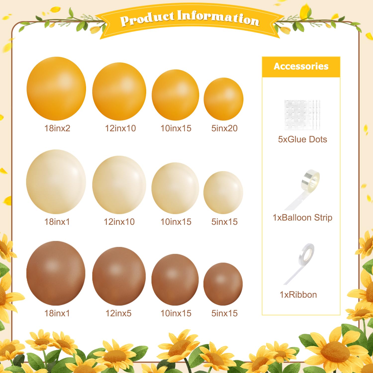 CROSSFINGERS Bee Balloon Arch Kit – Mustard Yellow, Brown, Ivory & White Balloons for Sunflower Bee Theme | Party Decor
