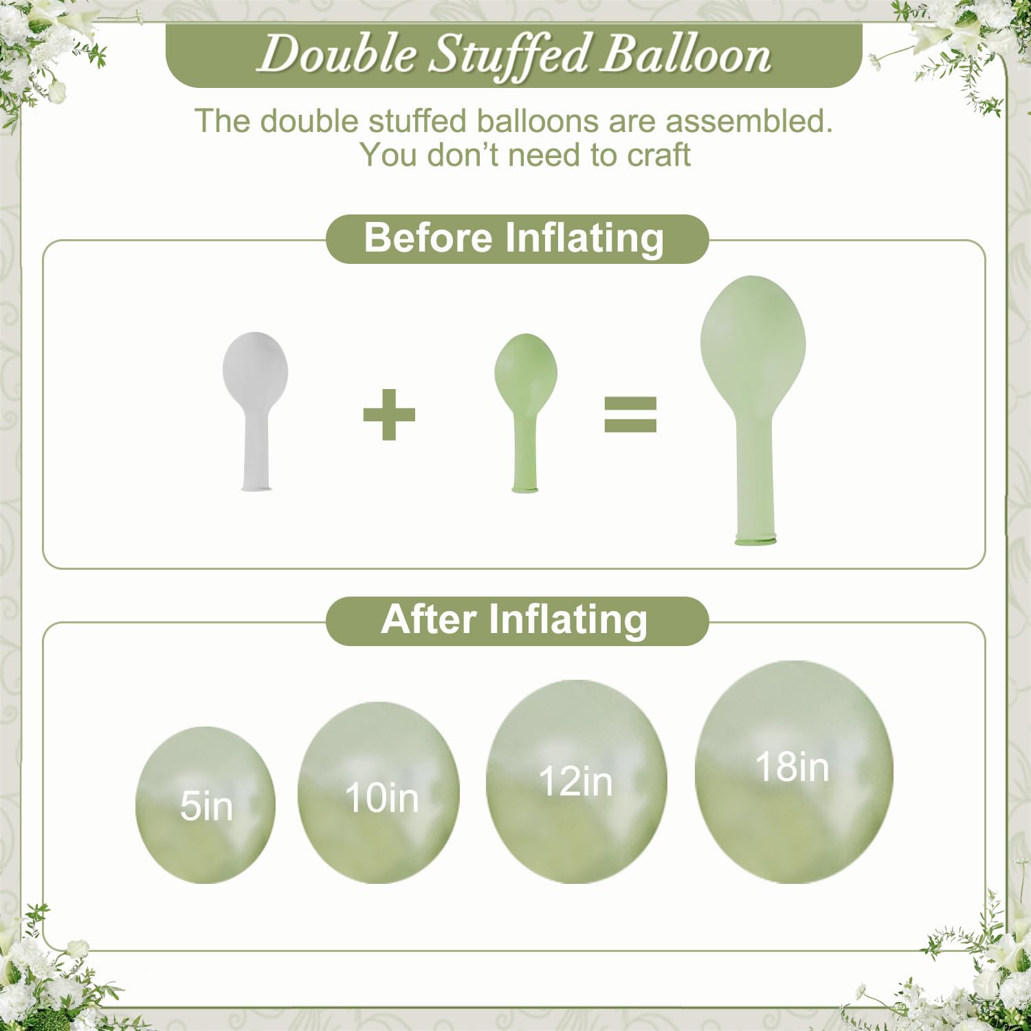 CROSSFINGERS Sage Green Balloon Arch Kit 108Pcs – Double Stuffed Pearl Green & Sage Green Balloons for Weddings, Baby Showers, and Celebrations
