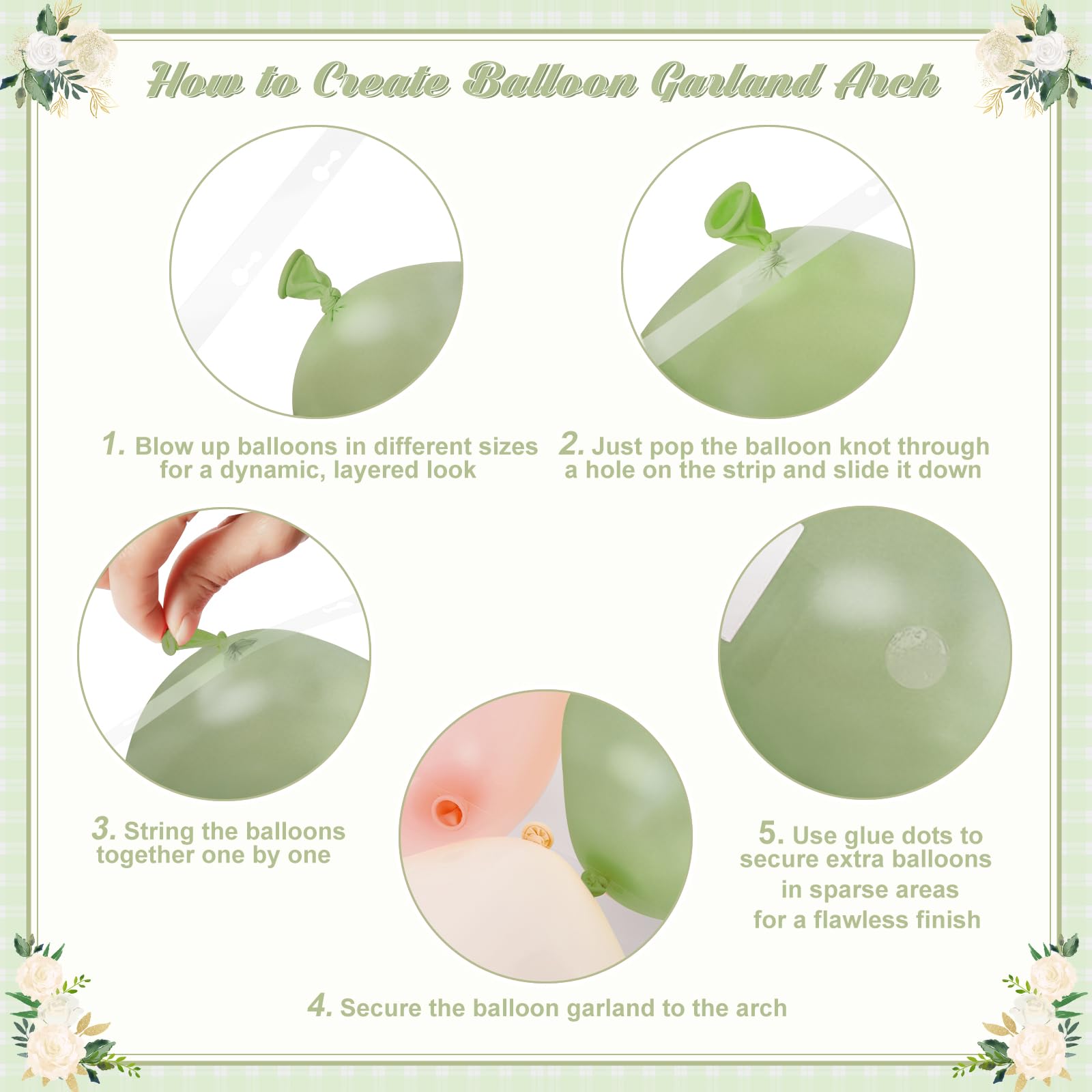 Crossfingers Pink & Green Balloon Arch Kit – 124Pcs Sage Green, Peach & Ivory Balloons for Baby Showers, Weddings & Parties