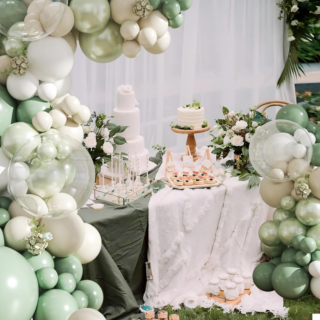 CROSSFINGERS Sage Green Balloon Arch Kit 108Pcs – Double Stuffed Pearl Green & Sage Green Balloons for Weddings, Baby Showers, and Celebrations