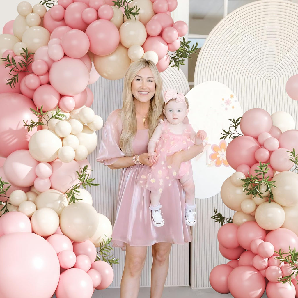 CROSSFINGERS Pink Balloon Arch Kit 124Pcs – Pink & White Balloons for Baby Shower & Weddings