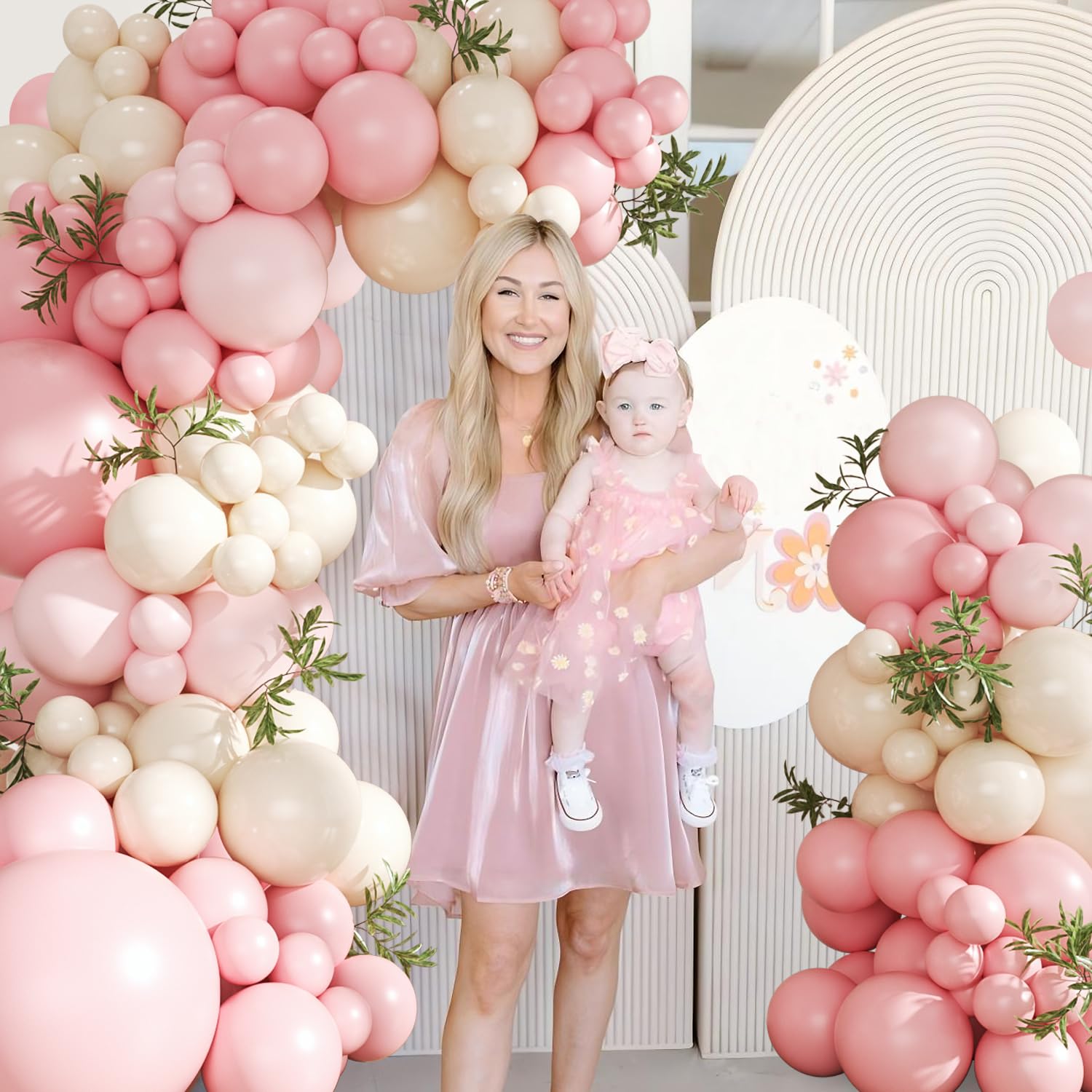 CROSSFINGERS Pink Balloon Arch Kit 124Pcs – Pink & White Balloons for Baby Shower & Weddings