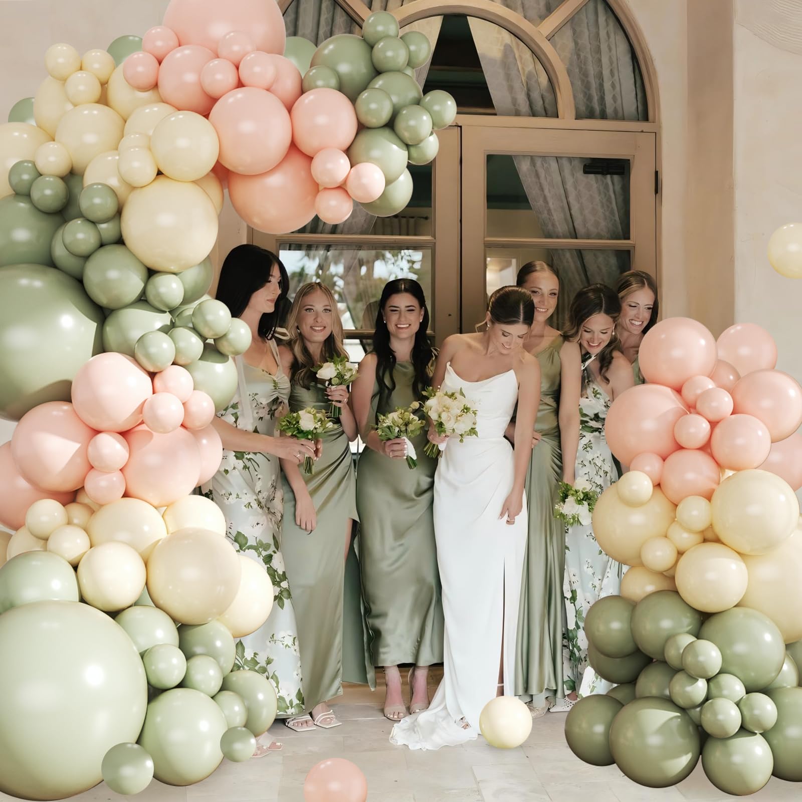 Crossfingers Pink & Green Balloon Arch Kit – 124Pcs Sage Green, Peach & Ivory Balloons for Baby Showers, Weddings & Parties