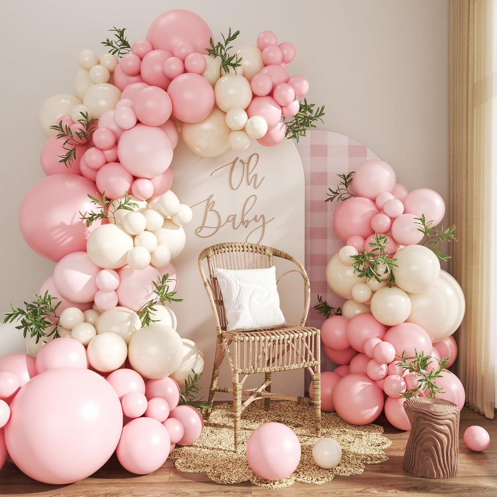 CROSSFINGERS Pink Balloon Arch Kit 124Pcs – Pink & White Balloons for Baby Shower & Weddings
