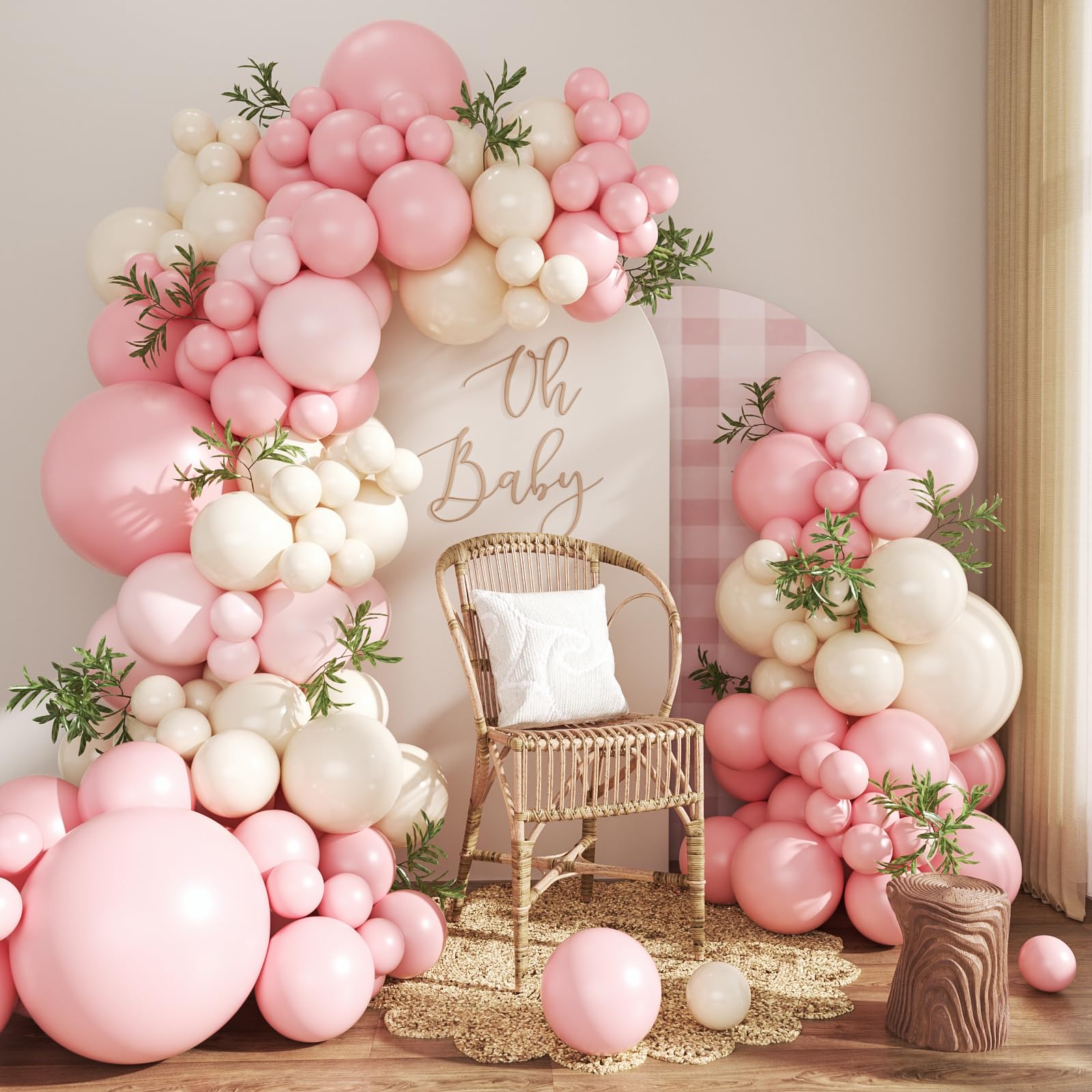 CROSSFINGERS Pink Balloon Arch Kit 124Pcs – Pink & White Balloons for Baby Shower & Weddings