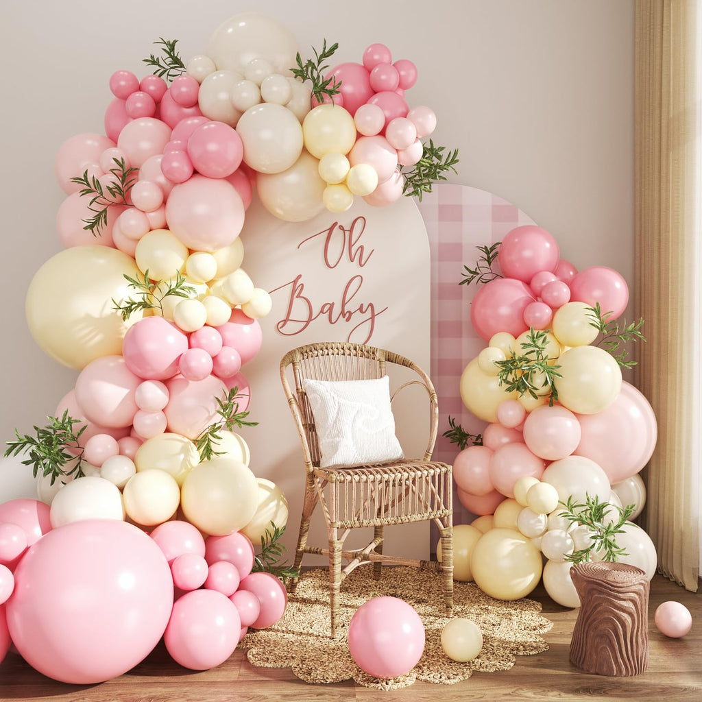 CROSSFINGERS Pink & Yellow Balloon Arch Kit – Pastel Balloons for Birthday, Baby Shower, Bridal Shower, Wedding