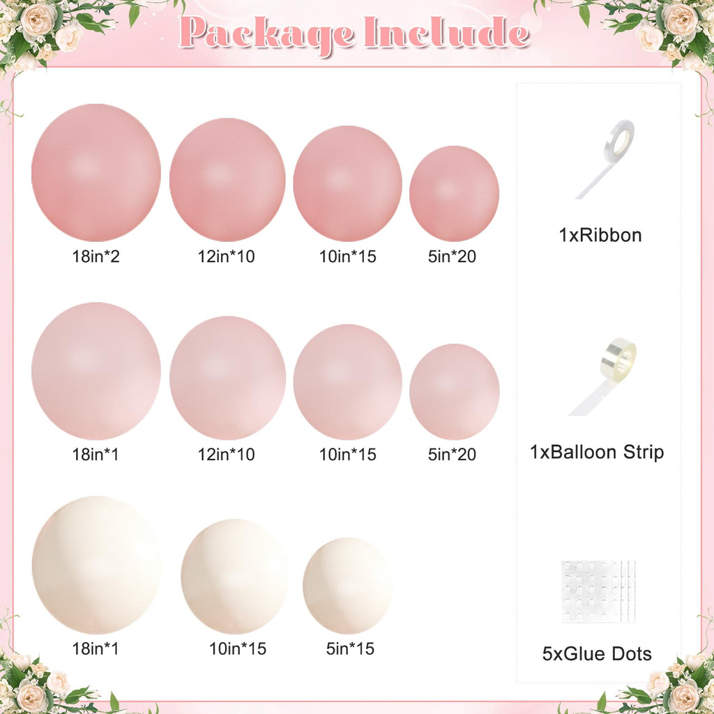 CROSSFINGERS Pink Balloon Arch Kit 124Pcs – Pink & White Balloons for Baby Shower & Weddings