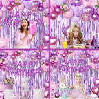 CROSSFINGERS Purple Pink Birthday Decorations – Balloons, Banner & Fringe Curtains