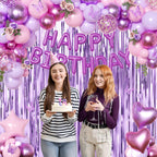 CROSSFINGERS Purple Pink Birthday Decorations – Balloons, Banner & Fringe Curtains