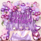 CROSSFINGERS Purple Pink Birthday Decorations – Balloons, Banner & Fringe Curtains
