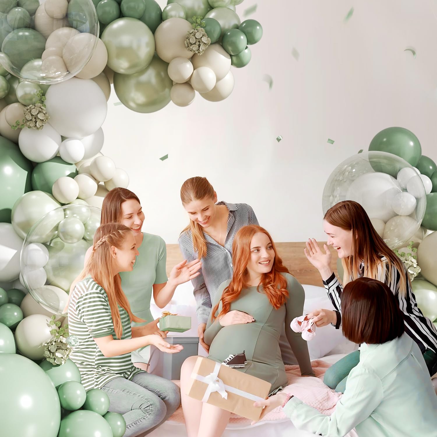 CROSSFINGERS Sage Green Balloon Arch Kit 108Pcs – Double Stuffed Pearl Green & Sage Green Balloons for Weddings, Baby Showers, and Celebrations