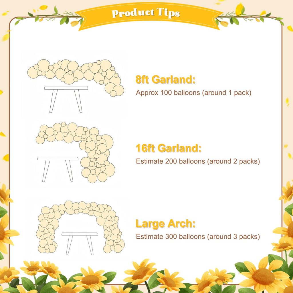 CROSSFINGERS Bee Balloon Arch Kit – Mustard Yellow, Brown, Ivory & White Balloons for Sunflower Bee Theme | Party Decor