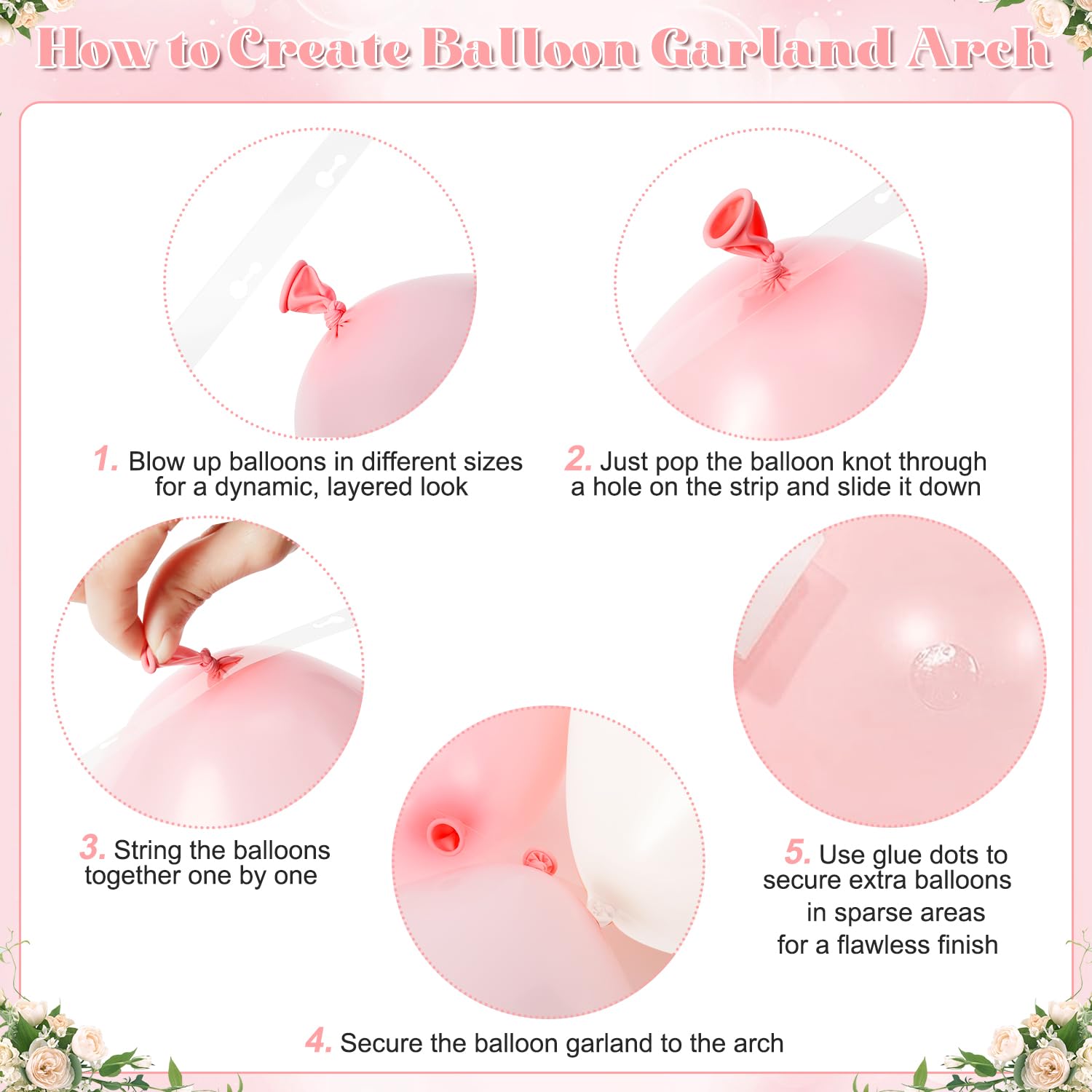 CROSSFINGERS Pink Balloon Arch Kit 124Pcs – Pink & White Balloons for Baby Shower & Weddings