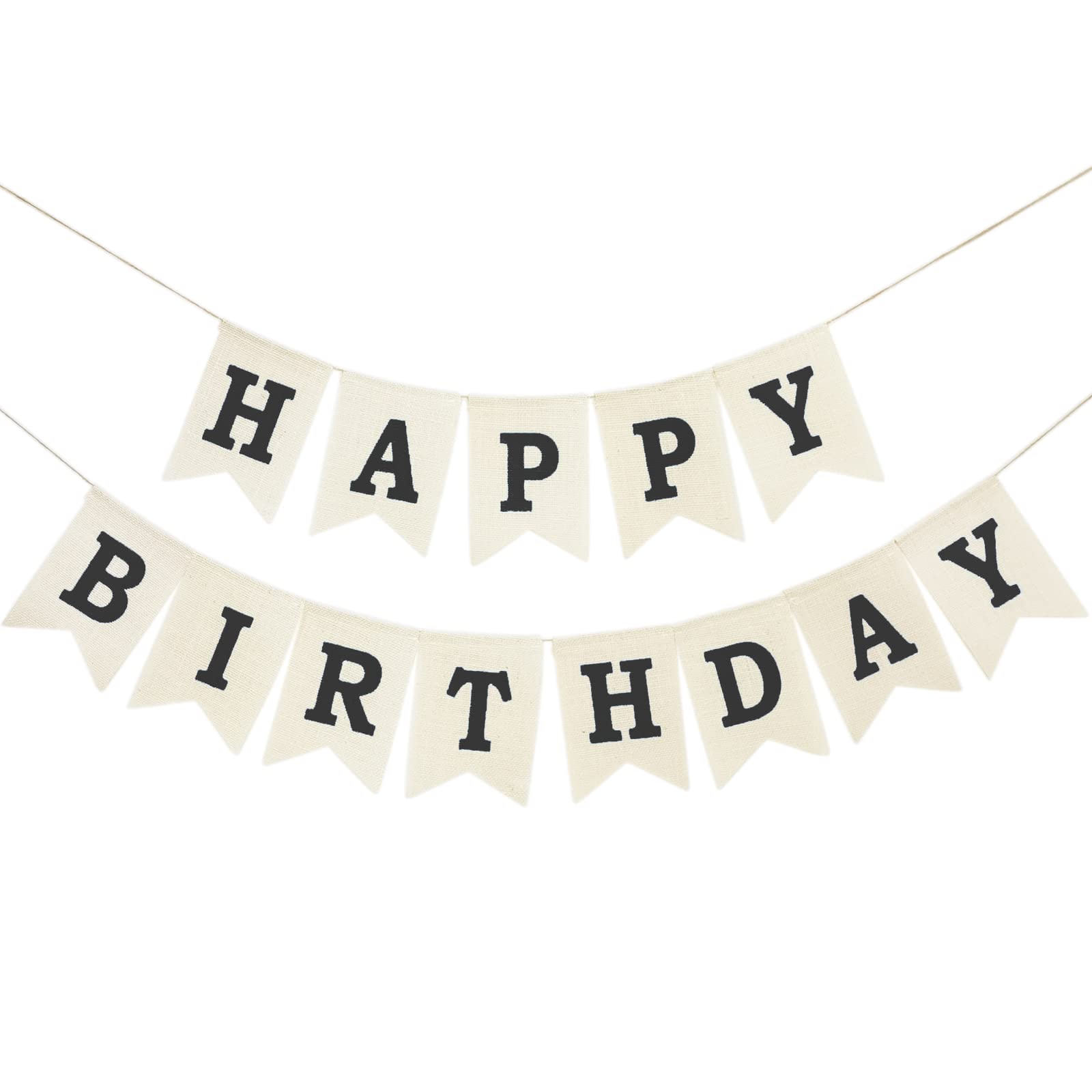 CROWNOS Burlap Happy Birthday Banner – Assembled Reusable Rustic Party Decor