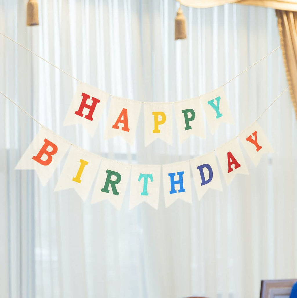 CROWNOS Burlap Happy Birthday Banner – Colorful Rustic Party Garland
