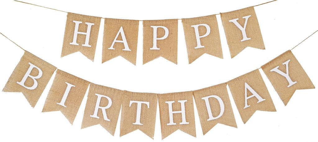 CROWNOS Happy Birthday Burlap Banner – Pre-Strung Rustic Party Sign, 6.6 ft