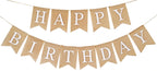CROWNOS Happy Birthday Burlap Banner – Pre-Strung Rustic Party Sign, 6.6 ft