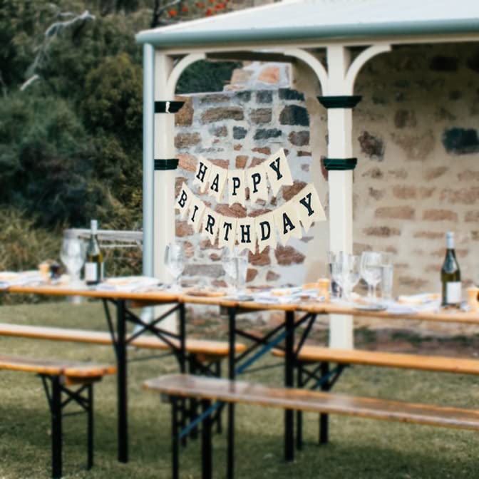 CROWNOS Burlap Happy Birthday Banner – Assembled Reusable Rustic Party Decor