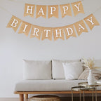 CROWNOS Happy Birthday Burlap Banner – Pre-Strung Rustic Party Sign, 6.6 ft