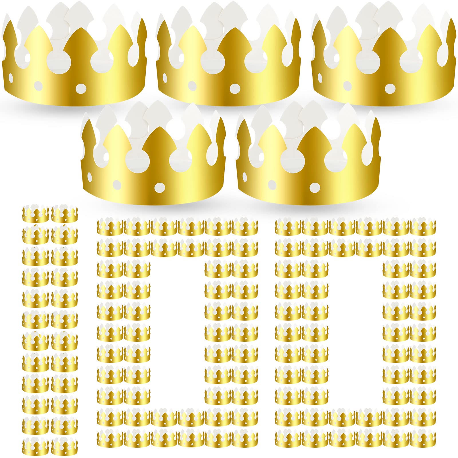 Crtiin 100 Pcs Gold Paper Crowns – Classic Style Party Hats for Adults & Kids