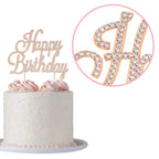 Crystal Creations Happy Birthday Cake Topper - Rose Gold Metal with Rhinestones, Protective Packaging