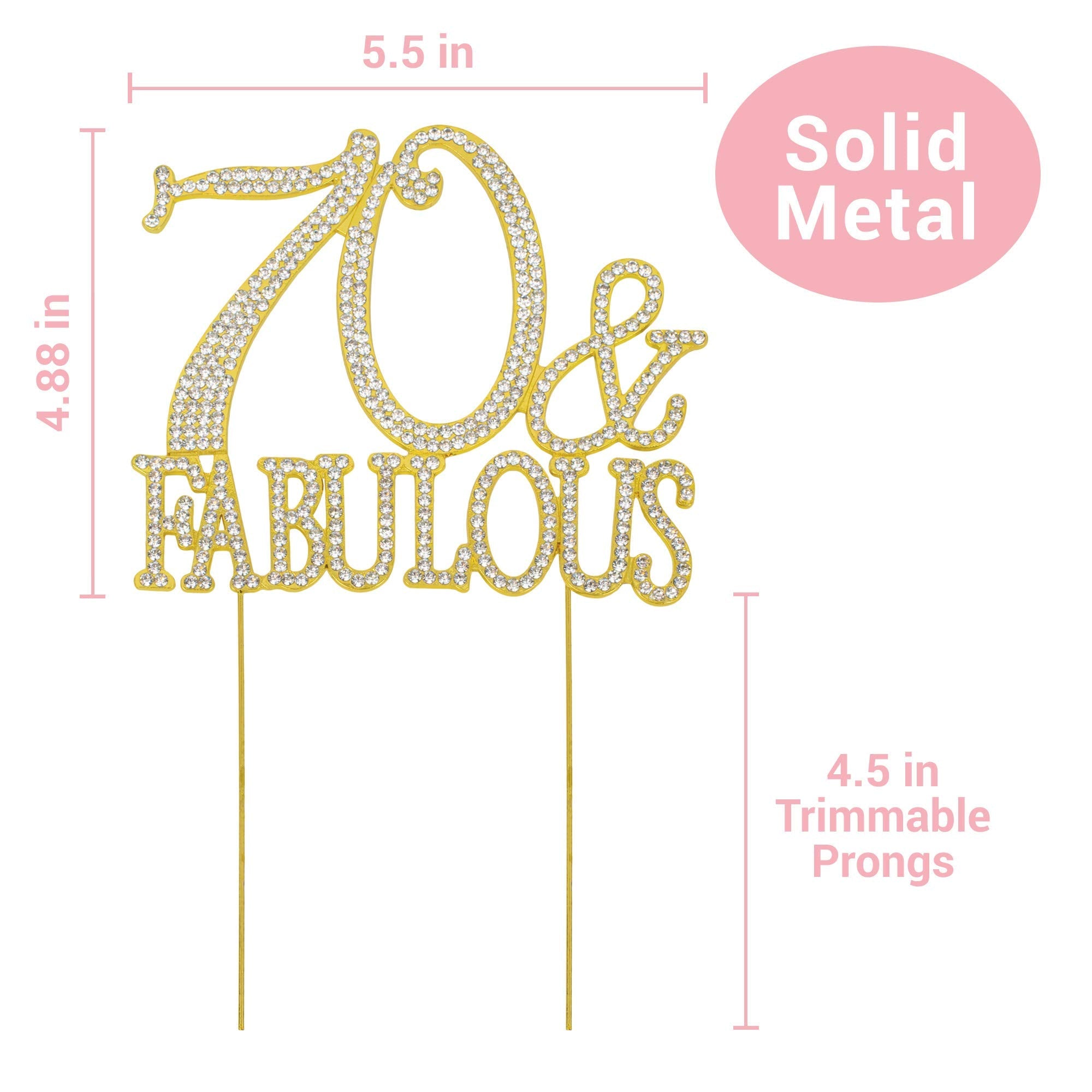 Crystal Creations 70 Cake Topper - Premium Gold Metal, 70 and Fabulous