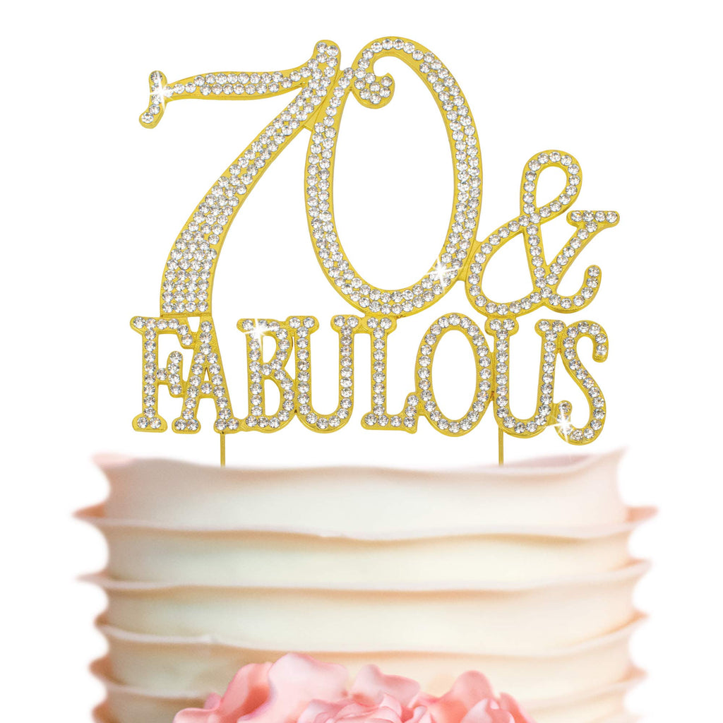 Crystal Creations 70 Cake Topper - Premium Gold Metal, 70 and Fabulous
