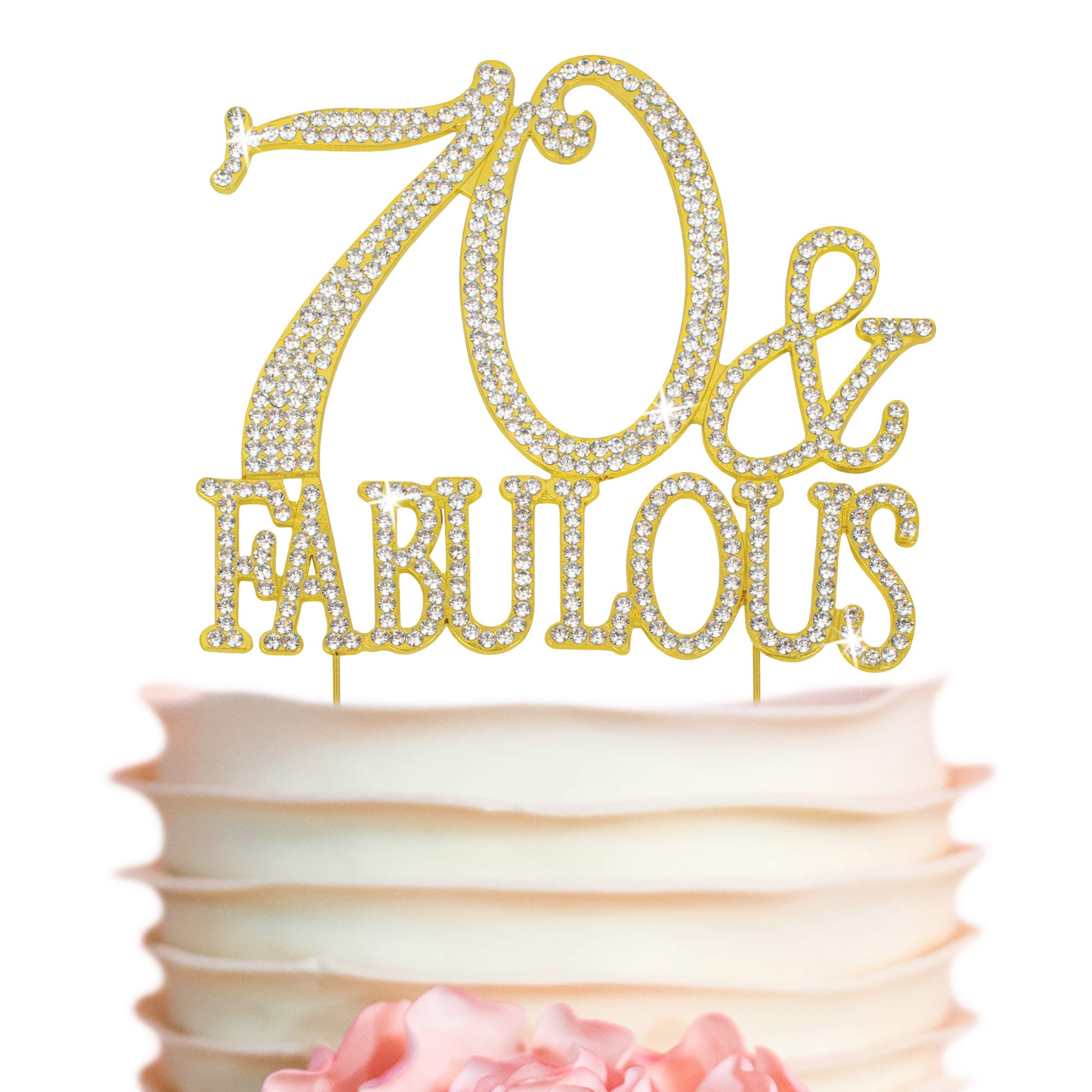 Crystal Creations 70 Cake Topper - Premium Gold Metal, 70 and Fabulous