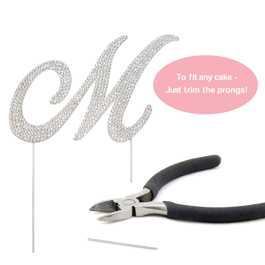 Crystal Creations Letter M Cake Topper – Premium Silver Metal with Rhinestones (Boxed for Safe Shipping)