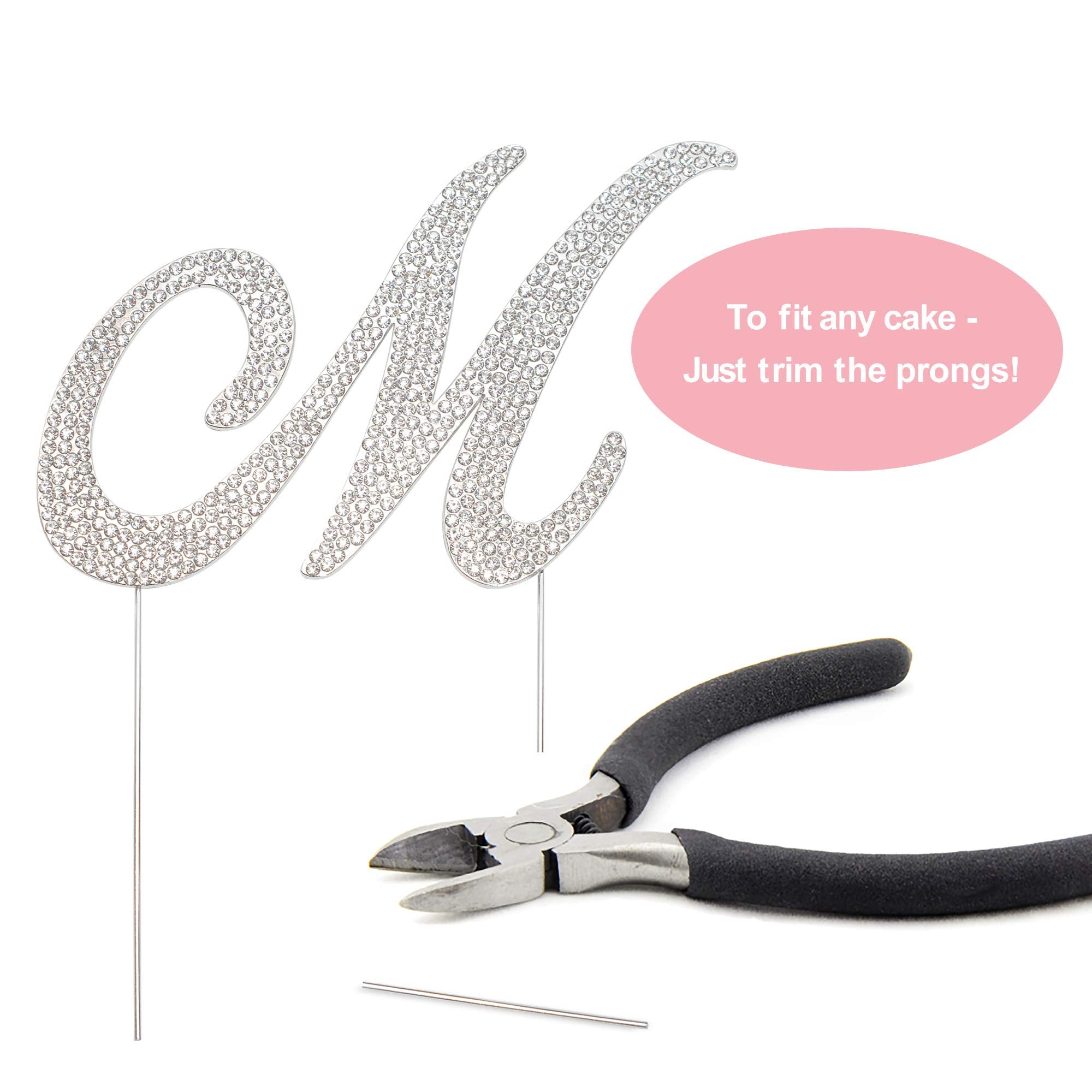 Crystal Creations Letter M Cake Topper – Premium Silver Metal with Rhinestones (Boxed for Safe Shipping)