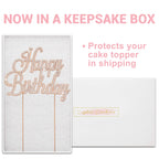 Crystal Creations Happy Birthday Cake Topper - Rose Gold Metal with Rhinestones, Protective Packaging