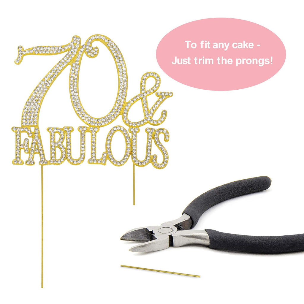 Crystal Creations 70 Cake Topper - Premium Gold Metal, 70 and Fabulous