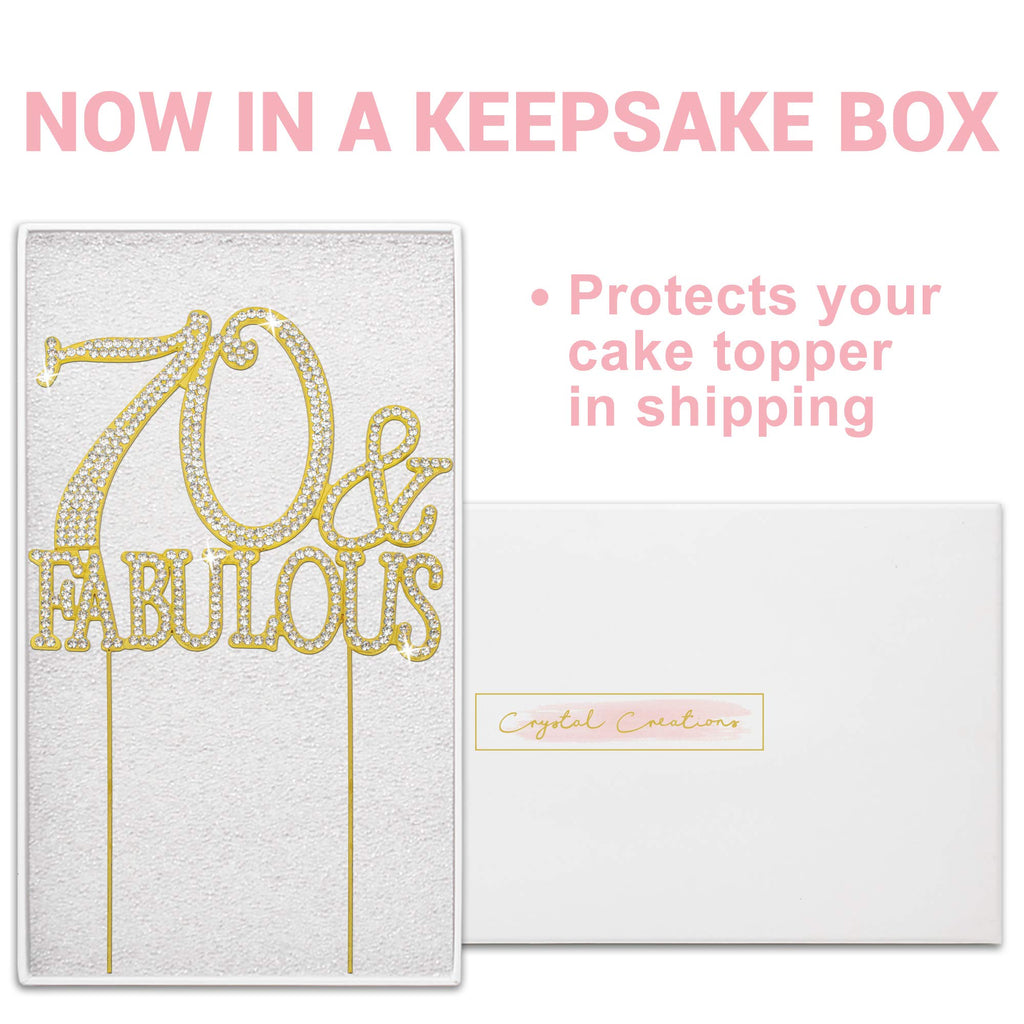 Crystal Creations 70 Cake Topper - Premium Gold Metal, 70 and Fabulous