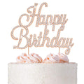 Crystal Creations Happy Birthday Cake Topper - Rose Gold Metal with Rhinestones, Protective Packaging