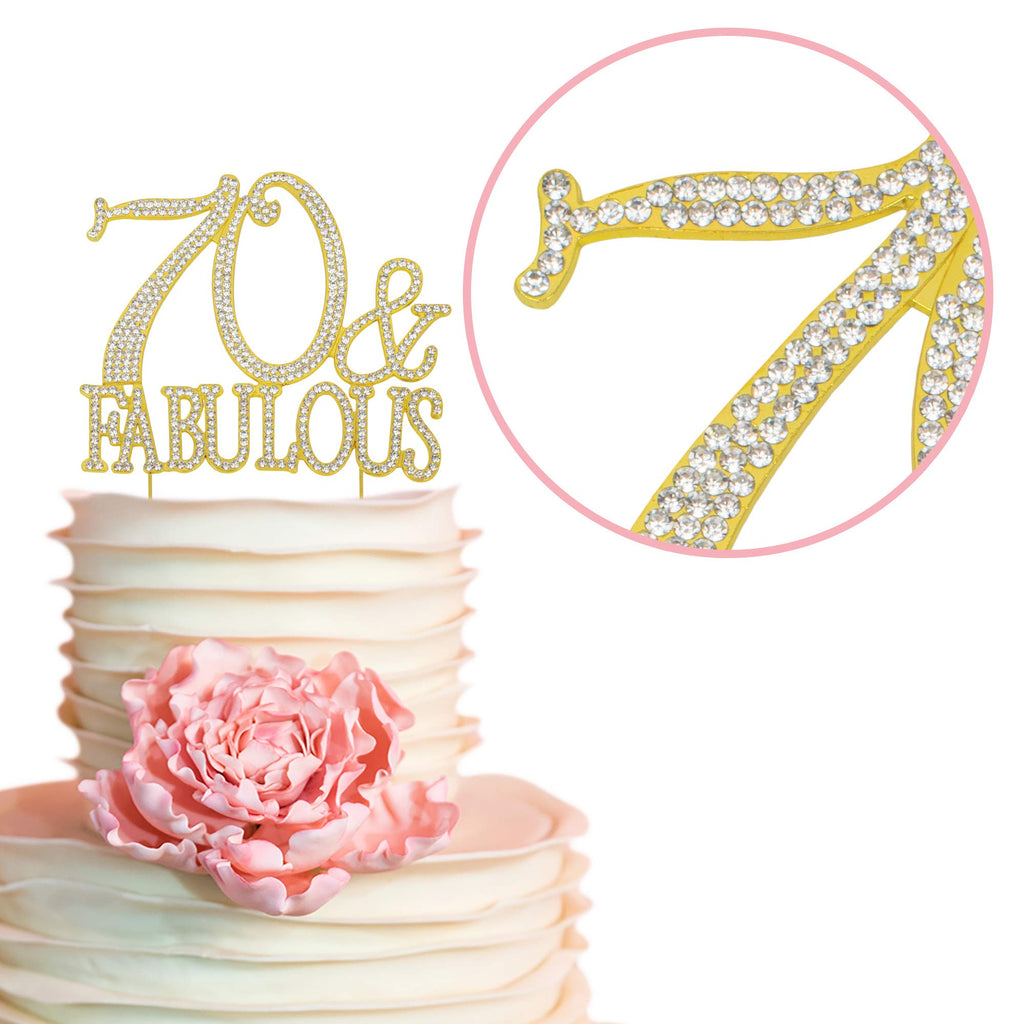 Crystal Creations 70 Cake Topper - Premium Gold Metal, 70 and Fabulous