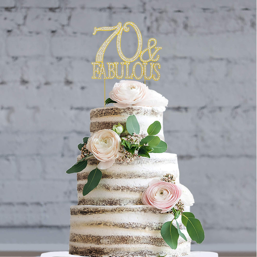 Crystal Creations 70 Cake Topper - Premium Gold Metal, 70 and Fabulous