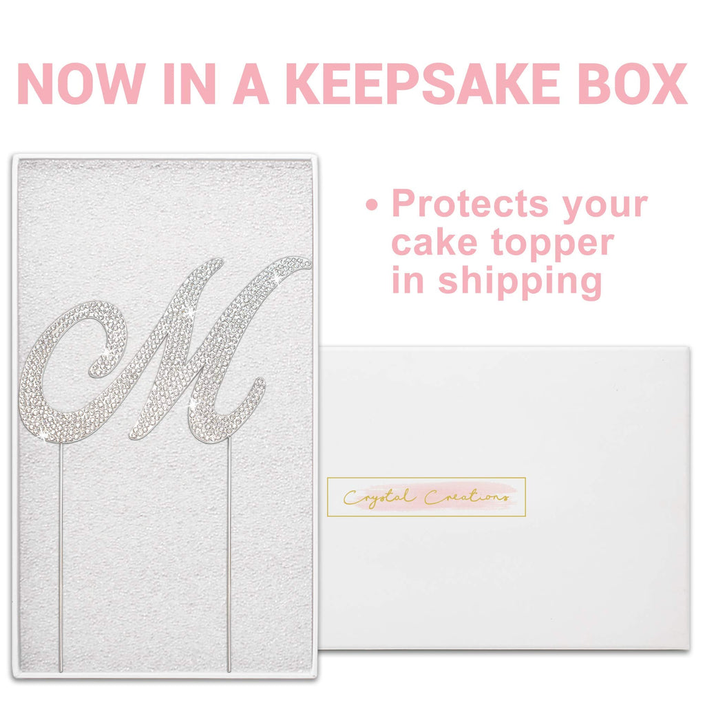 Crystal Creations Letter M Cake Topper – Premium Silver Metal with Rhinestones (Boxed for Safe Shipping)
