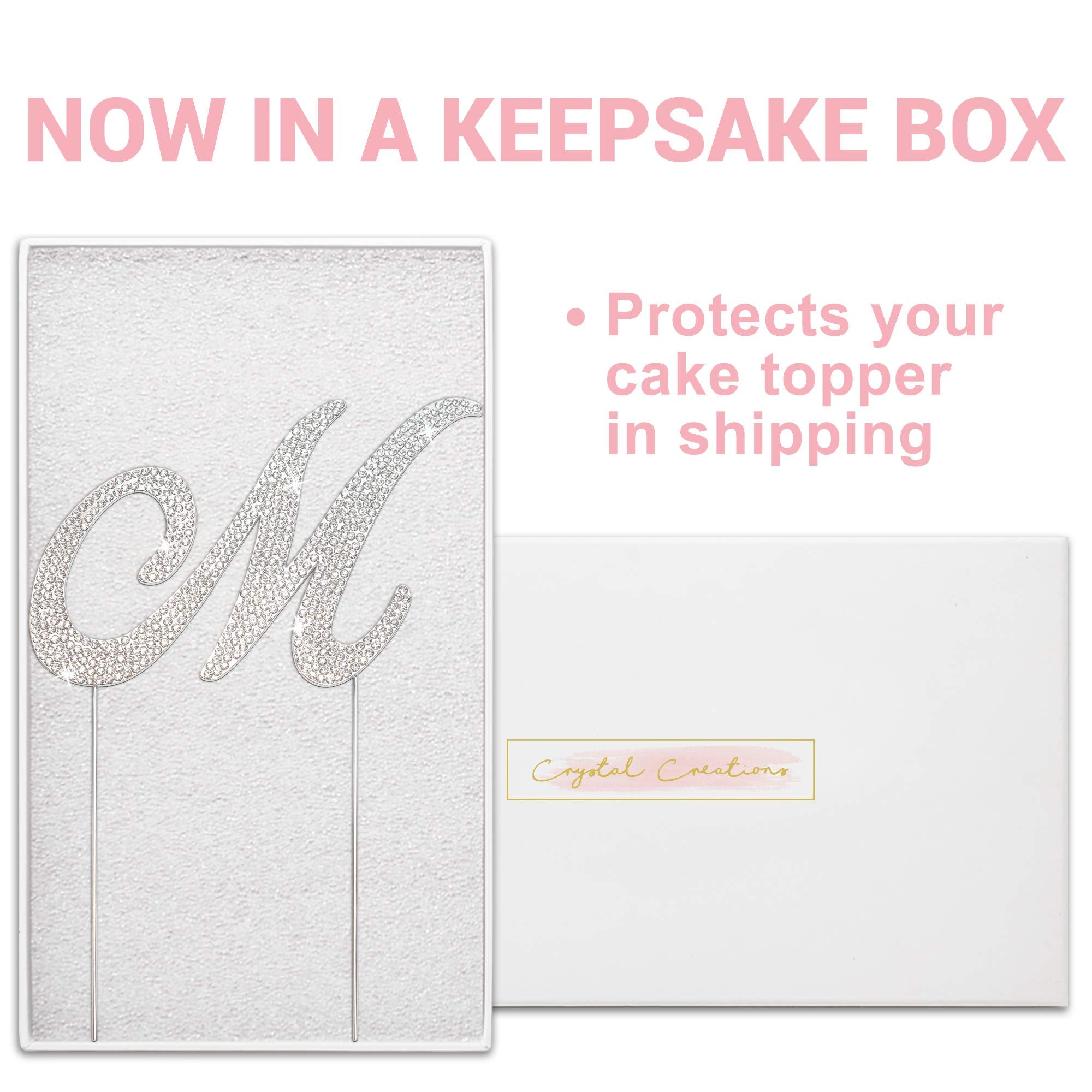 Crystal Creations Letter M Cake Topper – Premium Silver Metal with Rhinestones (Boxed for Safe Shipping)