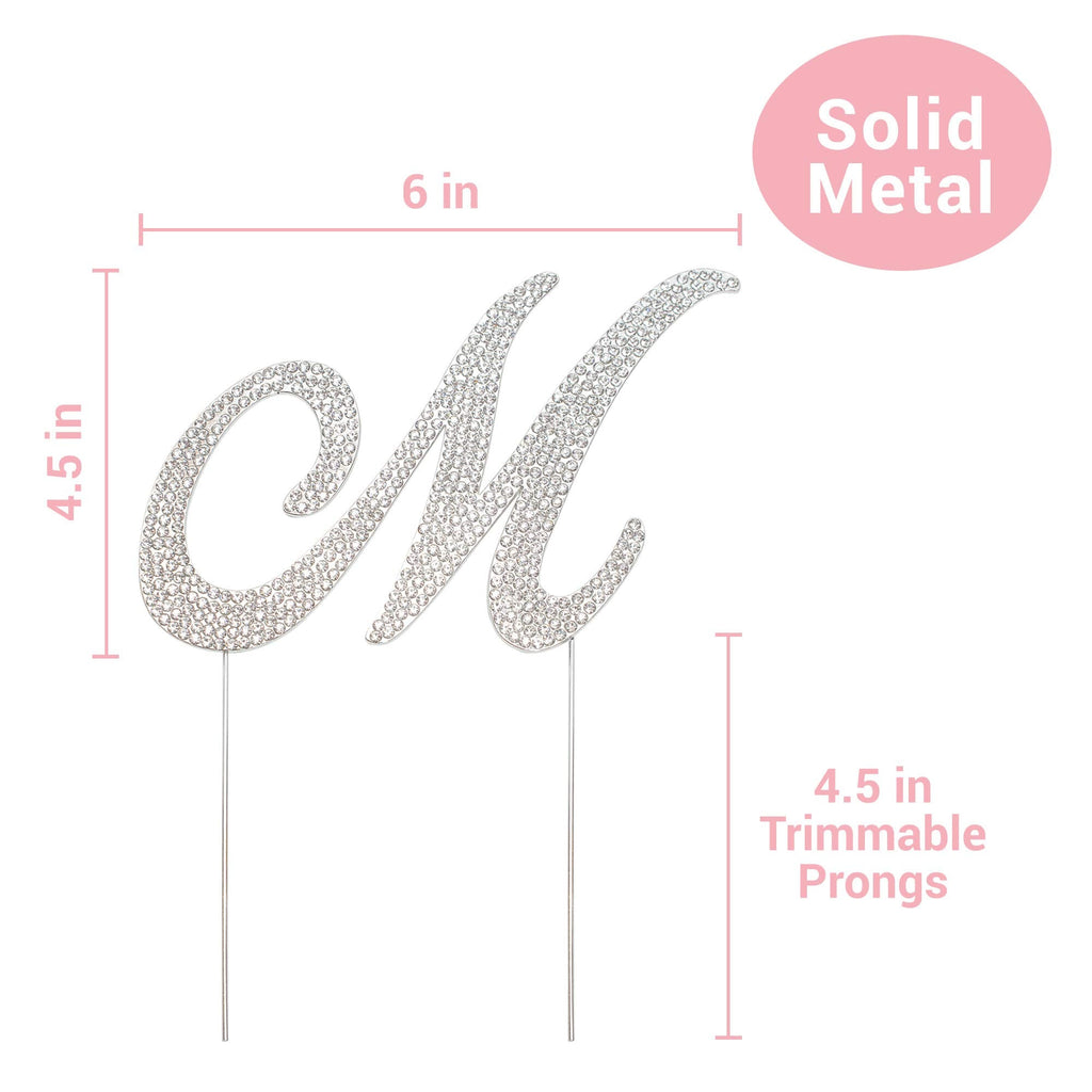 Crystal Creations Letter M Cake Topper – Premium Silver Metal with Rhinestones (Boxed for Safe Shipping)