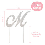 Crystal Creations Letter M Cake Topper – Premium Silver Metal with Rhinestones (Boxed for Safe Shipping)